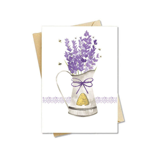 Beehive Shoppe 8 Cards & Envelopes Handmade Note Card Watercolor Lavender Card With Bees