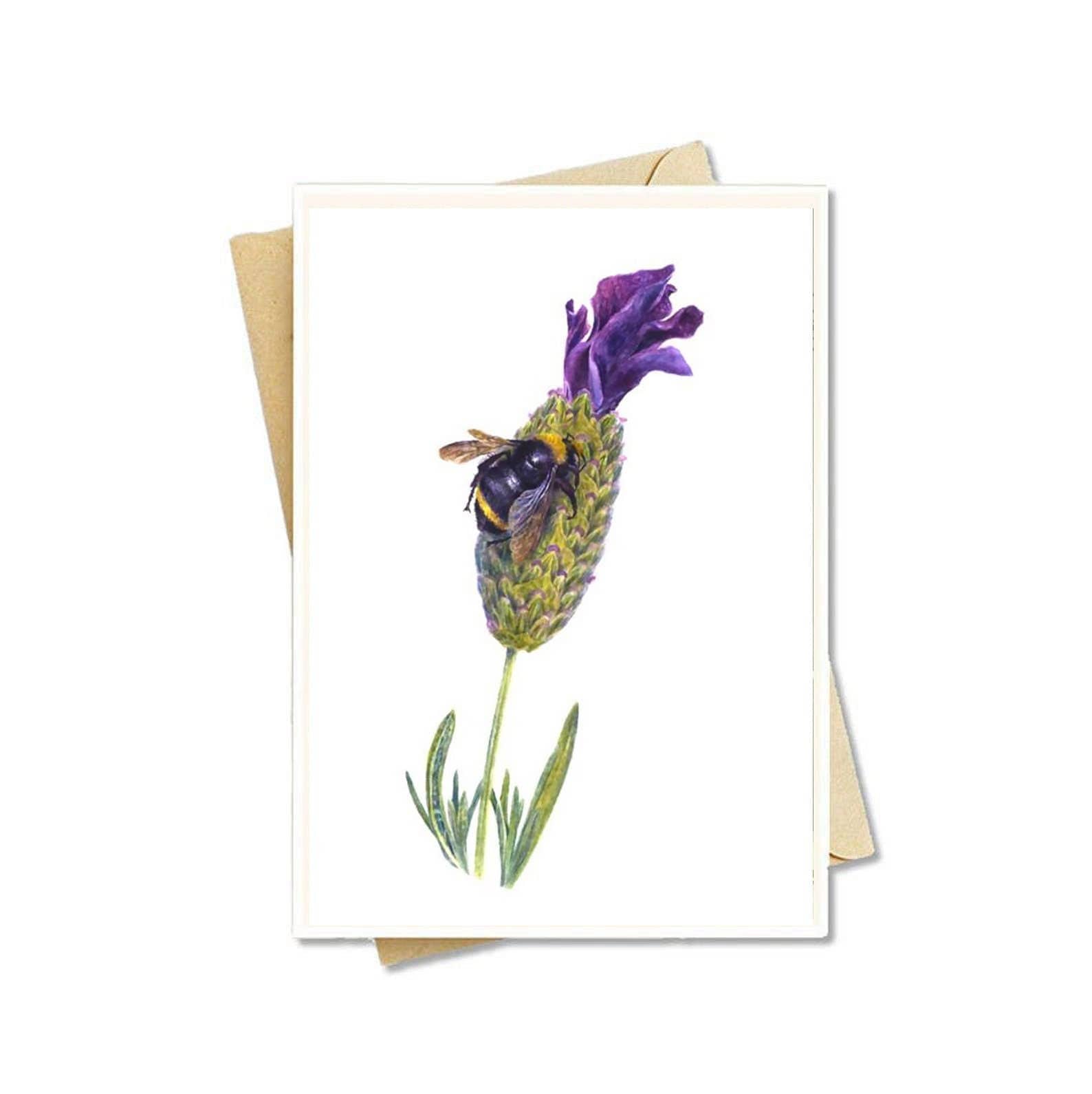 Beehive Shoppe 8 Cards & Envelopes Handmade Purple Pollinator Bee Note Cards -