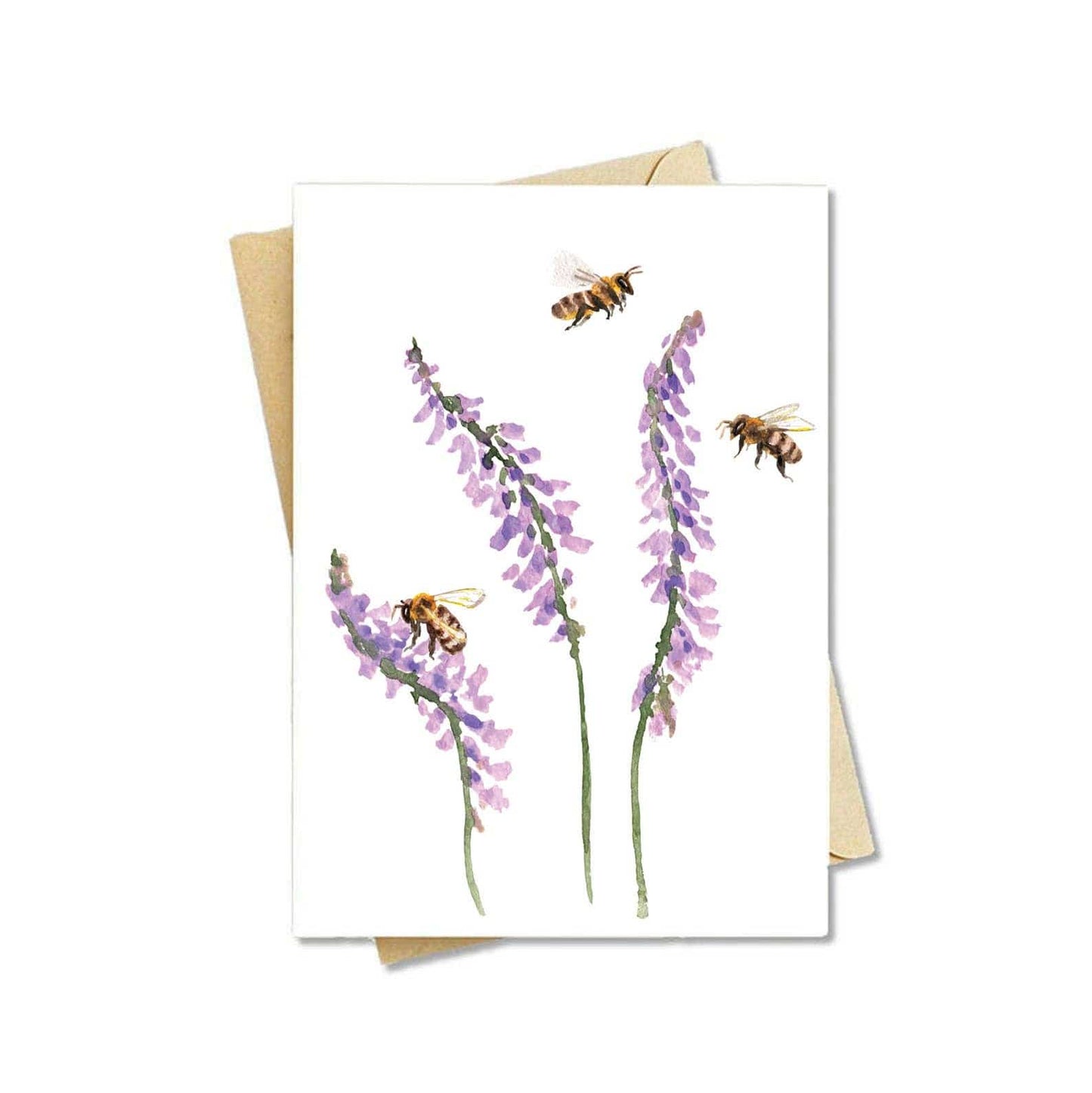 Beehive Shoppe 8 Cards & Envelopes Handmade Watercolor Lavender Sprigs With Bees