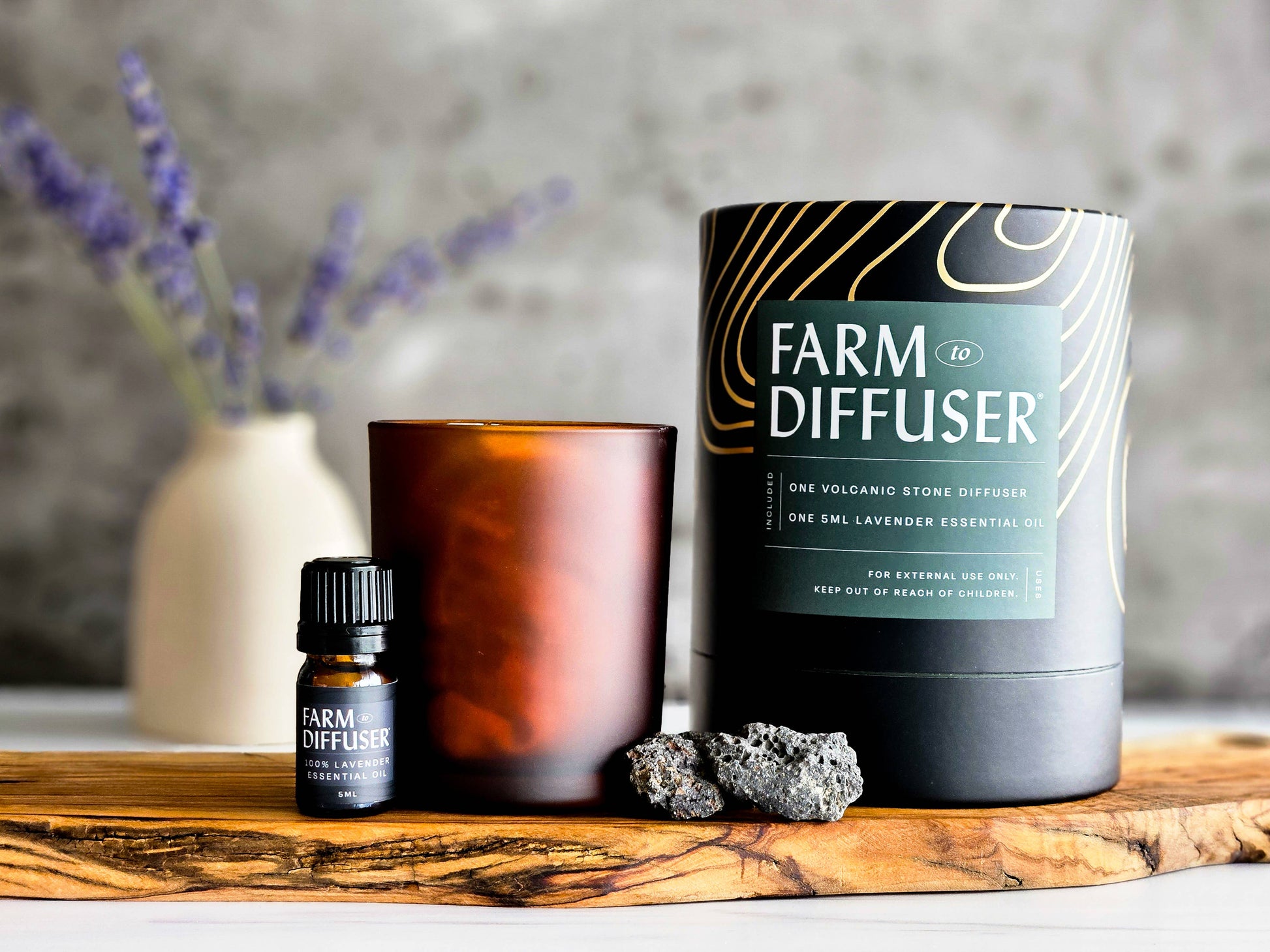 Farm to Diffuser Lava Rock Diffuser Lavender Essential Oil Volcanic Stone Passive Diffuser with Lavender Essential Oil