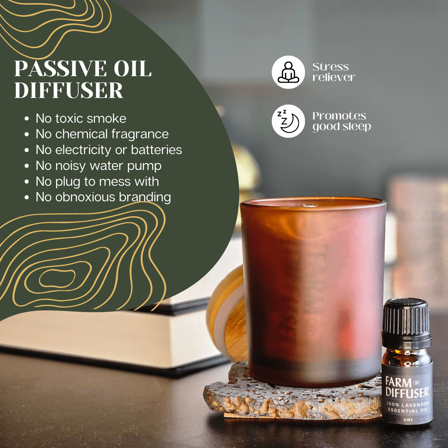 Farm to Diffuser Lava Rock Diffuser Lavender Essential Oil Volcanic Stone Passive Diffuser with Lavender Essential Oil