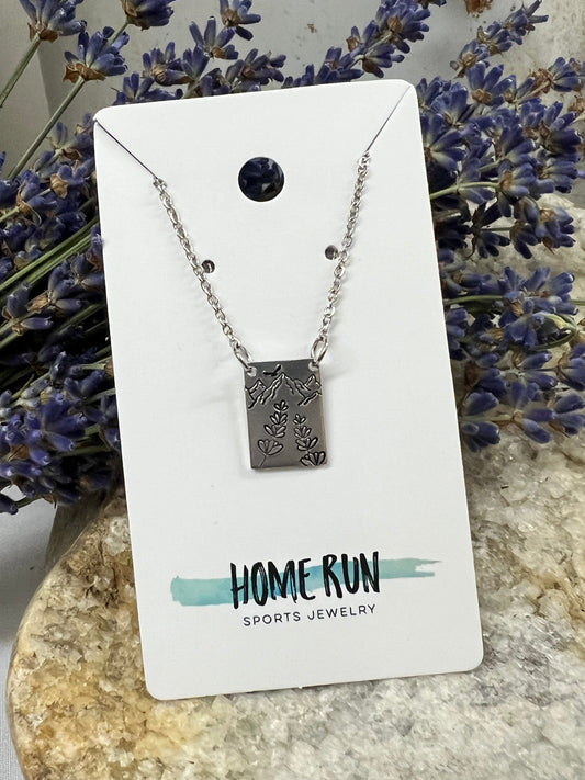 True Lavender Collective Hand Stamped Lavender & Mountain Necklace - Rectangle