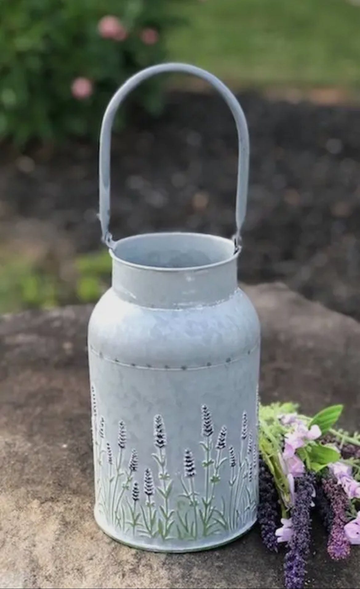 True Lavender Collective Lavender Embossed Milk Can with Lavender