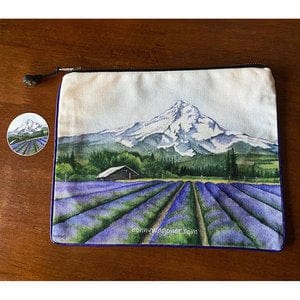 True Lavender Collective Mt. Hood Lavender Valley Watercolor Zippered Bag