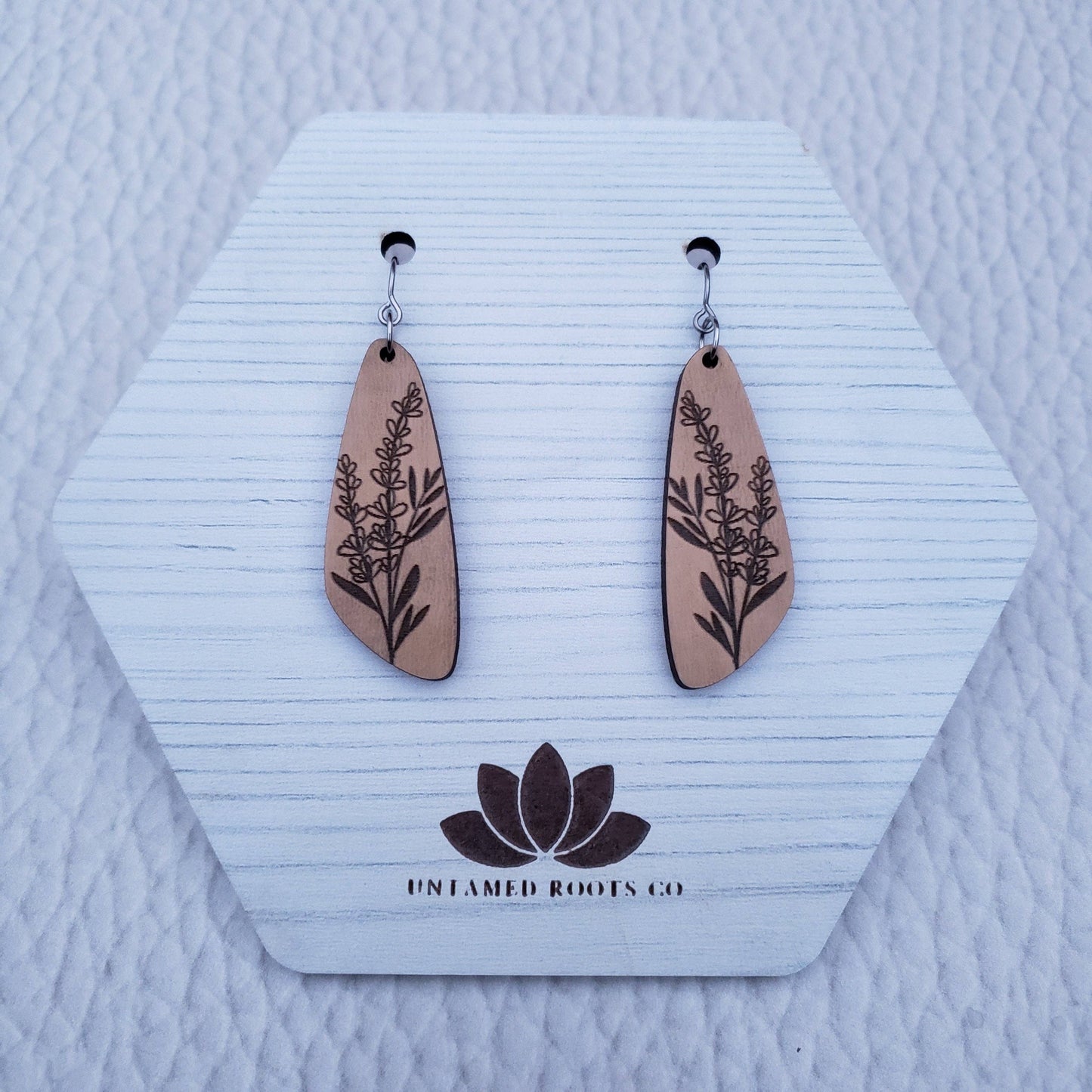 Untamed Roots Co Wooden Lavender Floral Dangle Earrings