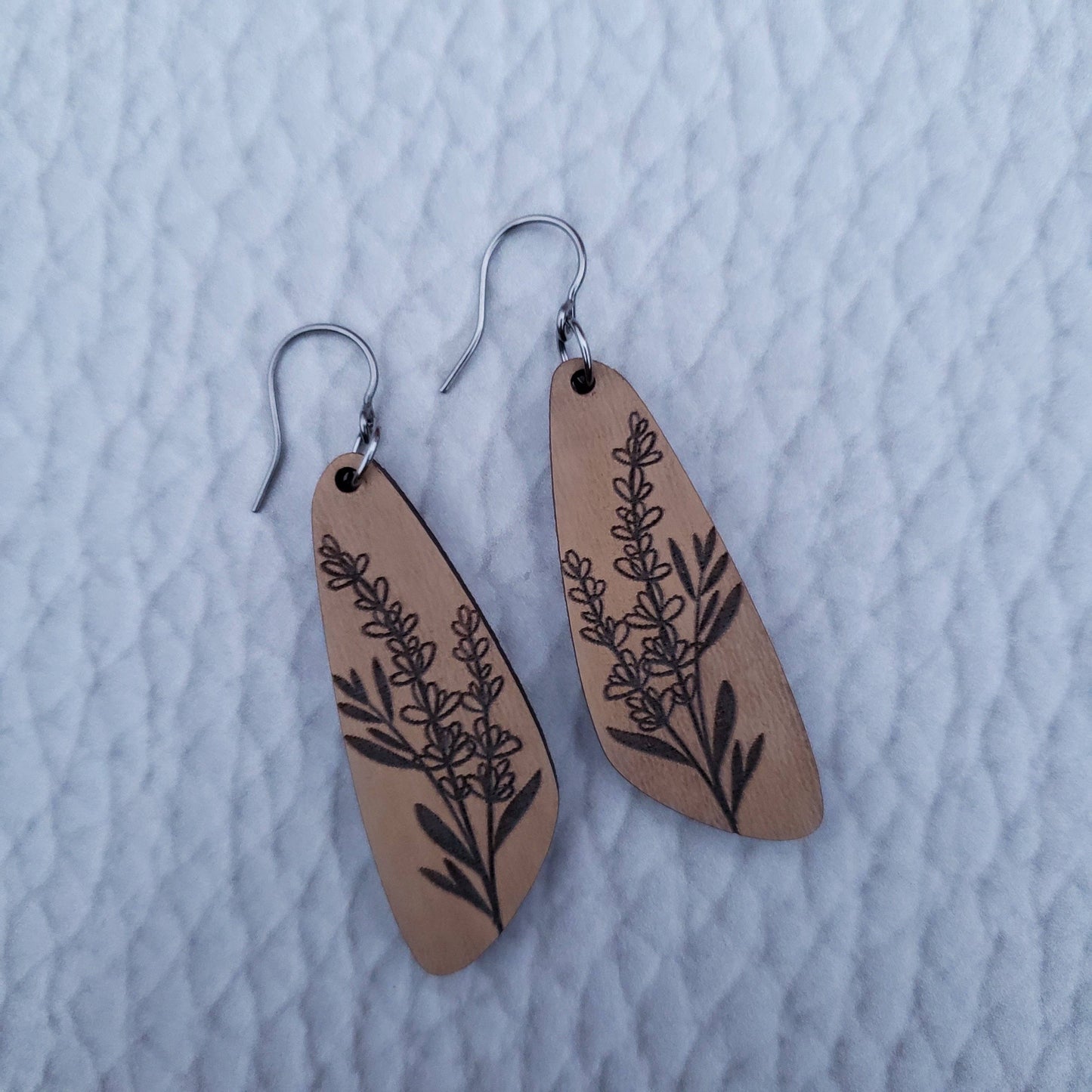 Untamed Roots Co Wooden Lavender Floral Dangle Earrings