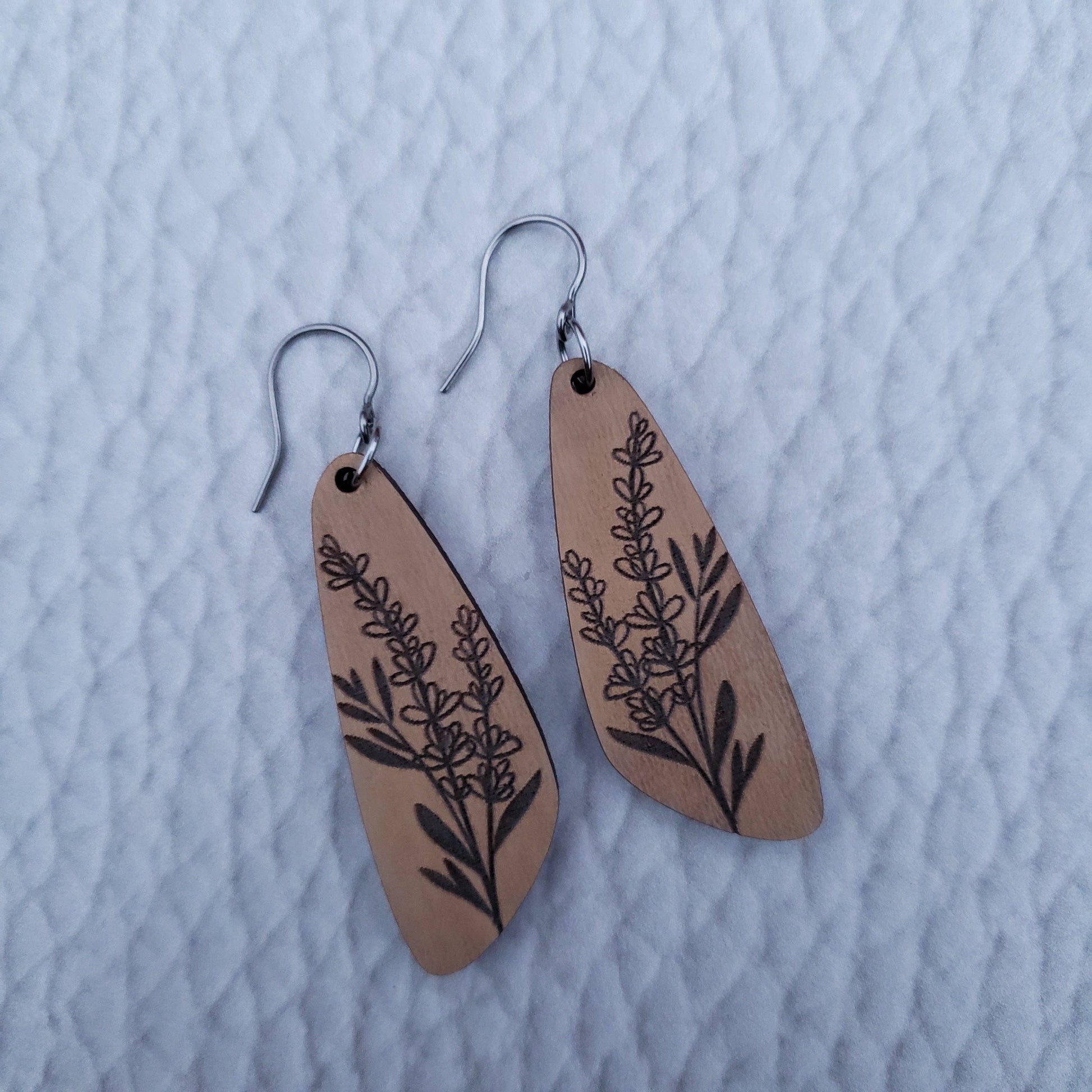 Untamed Roots Co Wooden Lavender Floral Dangle Earrings