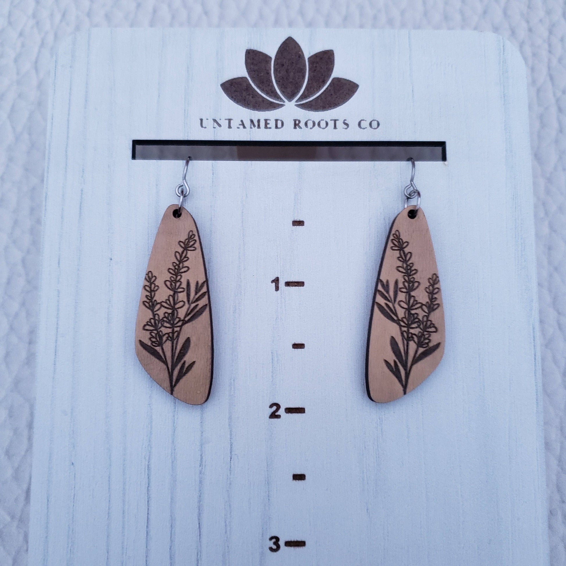 Untamed Roots Co Wooden Lavender Floral Dangle Earrings